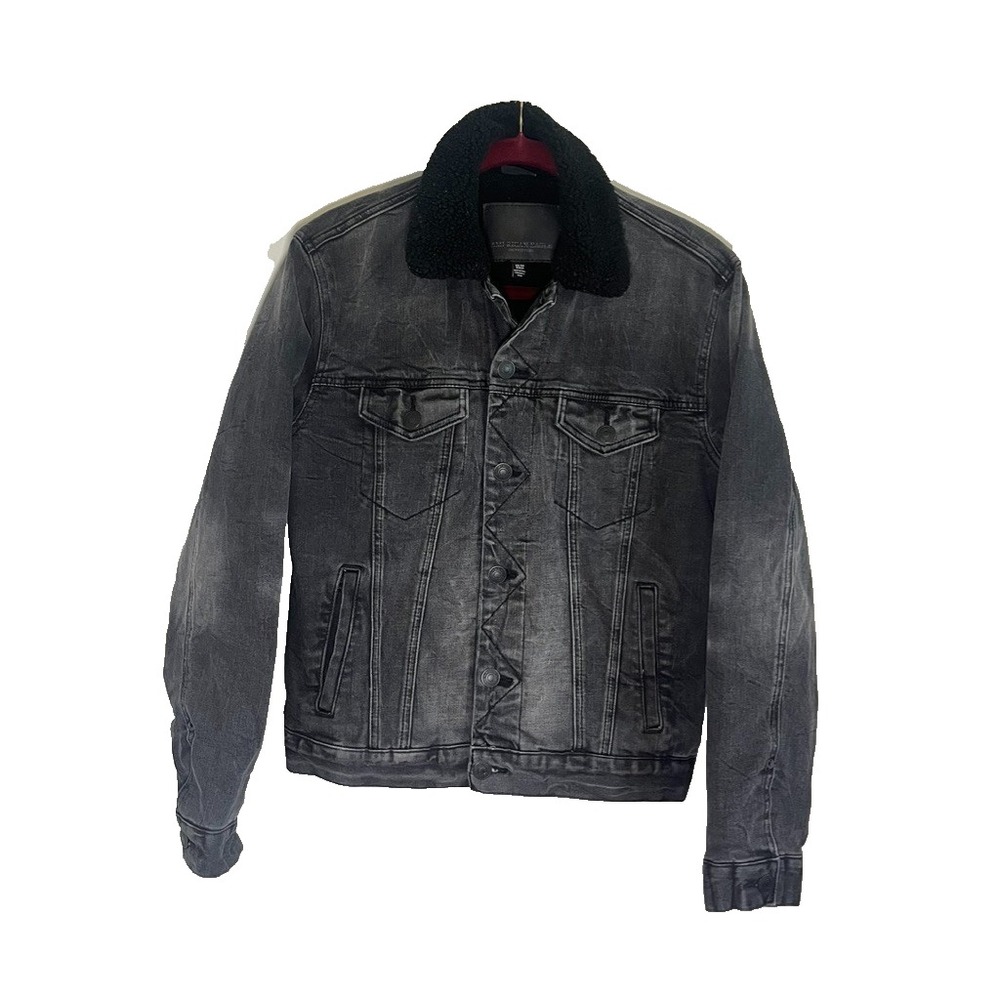 American Eagle Sherpa Denim Trucker Jacket XS Western Grunge Skater Gorp Punk 90